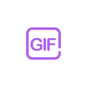 a purple and white logo with the word gif