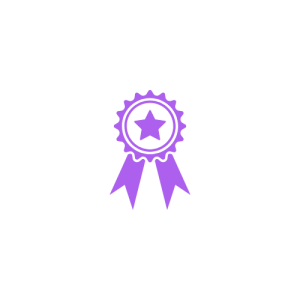 a purple ribbon with a star on it representing a gamification badge