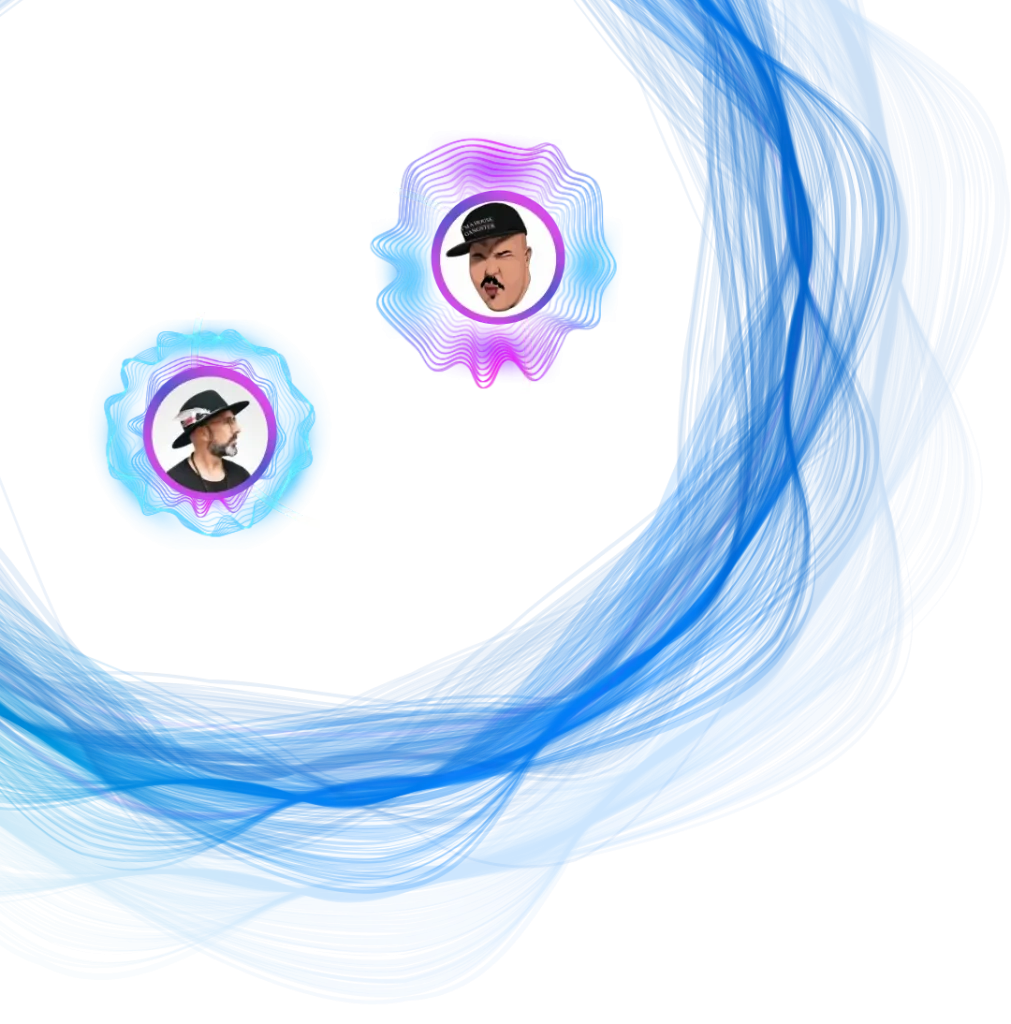 White Monad Circled Dot with 2 Creators Circling and an ethereal blue motion ring outside